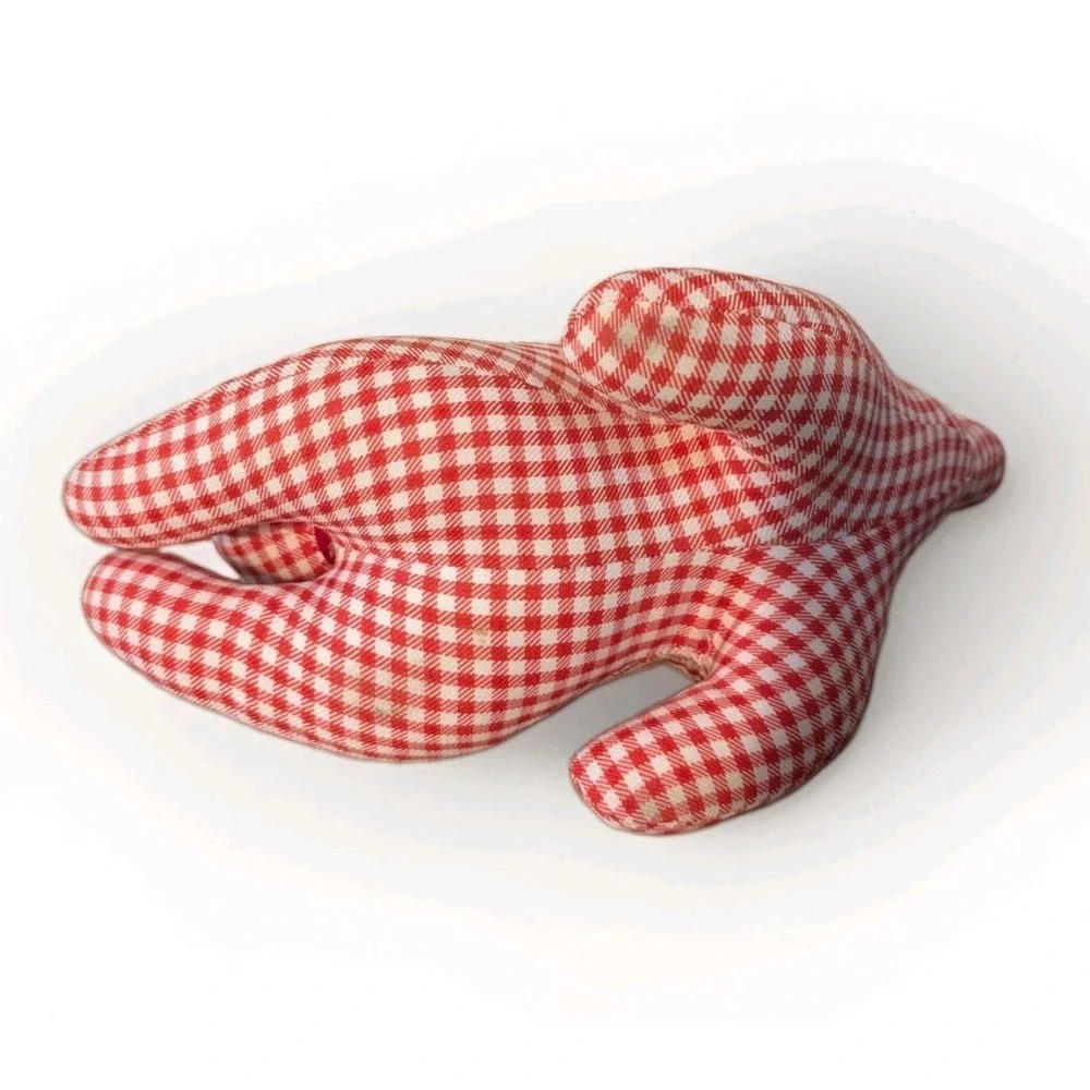 Vintage‎ Handmade Gingham Red White Cat Shelf Sitter Country Cottage Core Sturdy